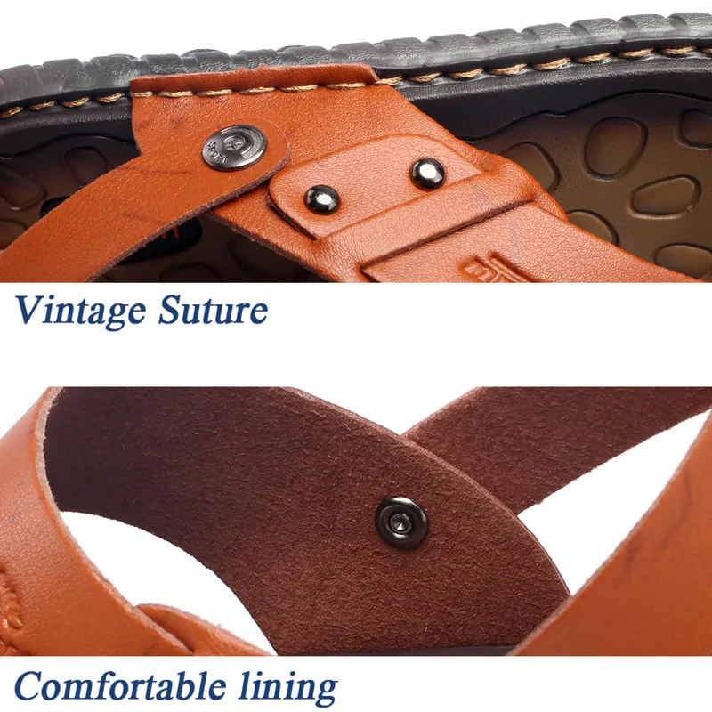 Breathable Leather Flip-Flops Slippers Sandals / Casual Summer Shoes for Men Stingray Slides