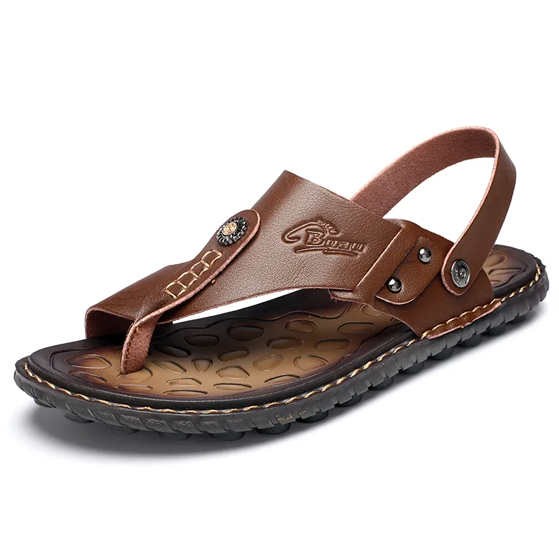Breathable Leather Flip-Flops Slippers Sandals / Casual Summer Shoes for Men Golden Slippers Lyrics