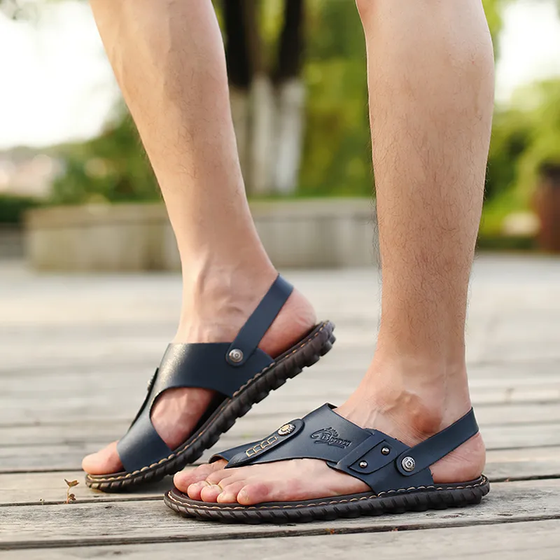 Breathable Leather Flip-Flops Slippers Sandals / Casual Summer Shoes for Men Room Slippers