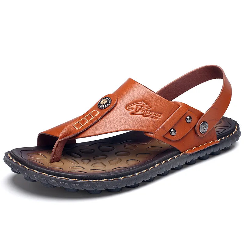 Breathable Leather Flip-Flops Slippers Sandals / Casual Summer Shoes for Men The Most Comfortable House Slippers