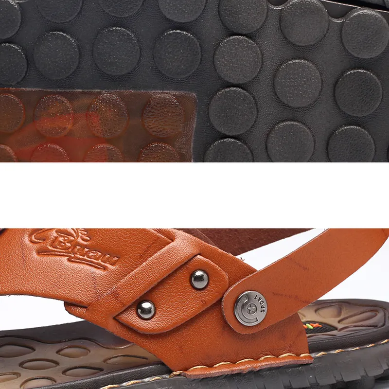Breathable Leather Flip-Flops Slippers Sandals / Casual Summer Shoes for Men Soft House Slippers