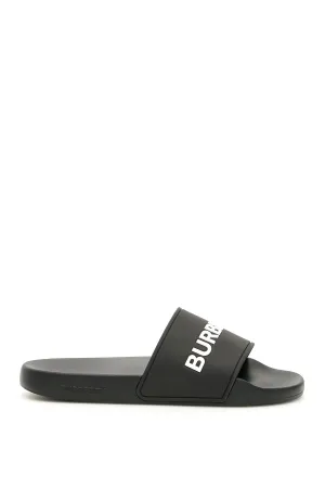 Burberry Logo Embossed Slides Kitten Heel Sandals