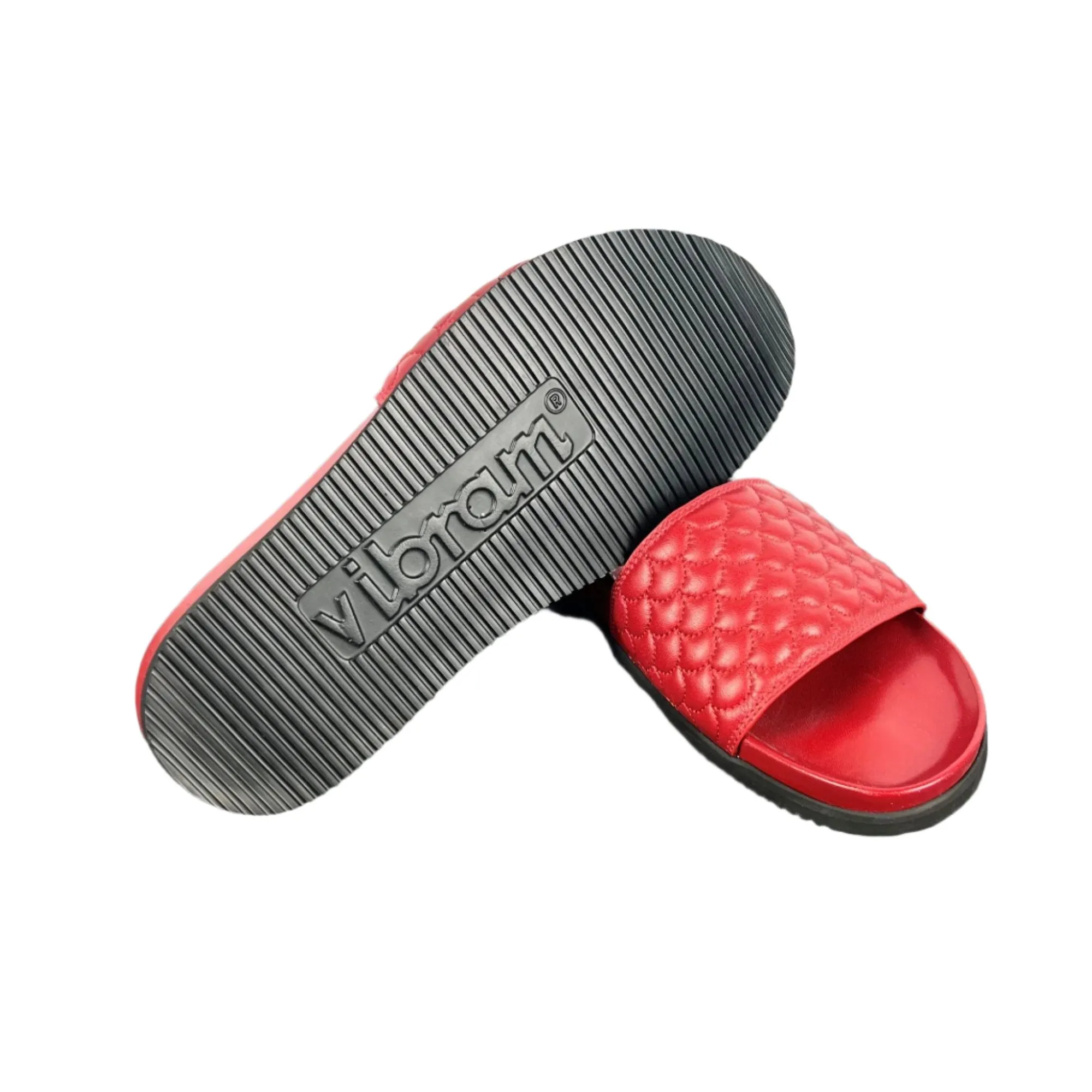 Buscemi Men's Slide Quilt Purple Red Leather Sandals Canvas Sandals