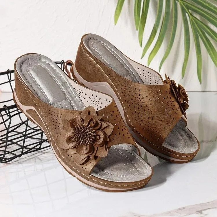 Sandals For Walking All Day Women's Flower Wedge Slippers