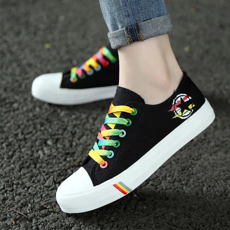 Mary Janes Sneakers Canvas Sneakers with Rainbow Laces