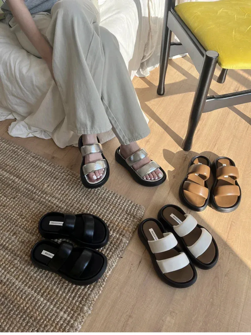 Replacement Insoles Slippers binfenxie 2024 Summer Chunky Women Slipper Fashion Elegant Ladies Open Toe Platform Flats Slides Beach Vacation Sandal Shoes