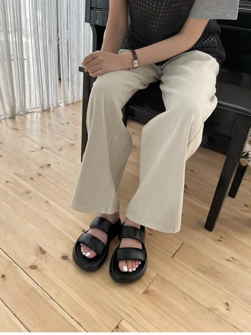 binfenxie 2024 Summer Chunky Women Slipper Fashion Elegant Ladies Open Toe Platform Flats Slides Beach Vacation Sandal Shoes Nuptse Slippers