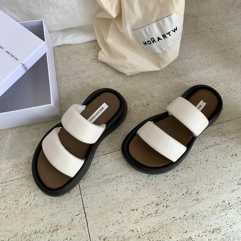 Puta Slippers binfenxie 2024 Summer Chunky Women Slipper Fashion Elegant Ladies Open Toe Platform Flats Slides Beach Vacation Sandal Shoes