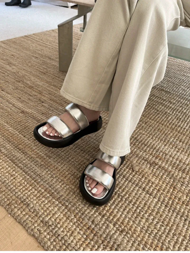 binfenxie 2024 Summer Chunky Women Slipper Fashion Elegant Ladies Open Toe Platform Flats Slides Beach Vacation Sandal Shoes Ariat Boot Slippers