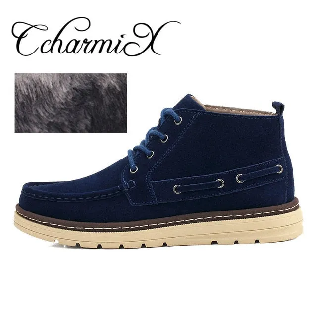 CcharmiX Chukka Boots Men Work&Safety Cow Suede Mens Ankle Boots Male Leather Winter Booty Plush Fashion Warm Shoes Size 38-46 Bogo Work Boots