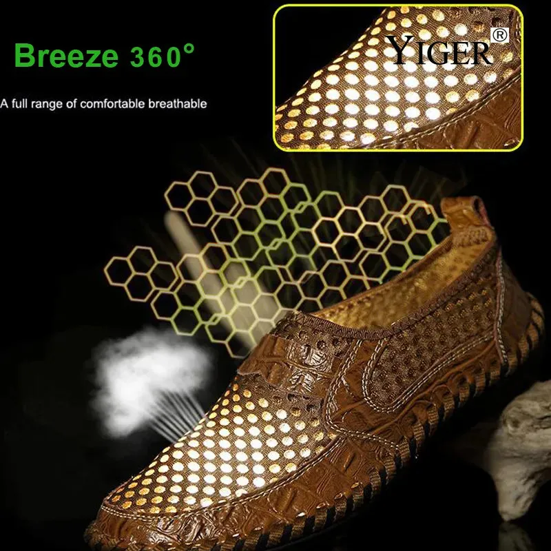 Walling Sandals Yiger New Men Net Shoes Genuine Leather Summer Casual Men Sandals Men Loafers Shoes Lazy Style Breat