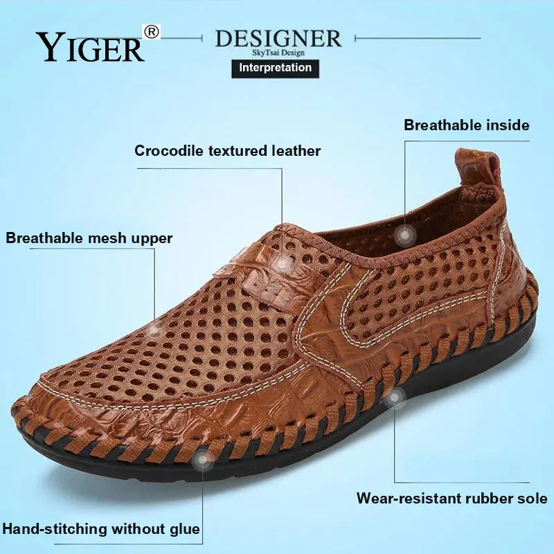 Barefoot Sandals Yiger New Men Net Shoes Genuine Leather Summer Casual Men Sandals Men Loafers Shoes Lazy Style Breat