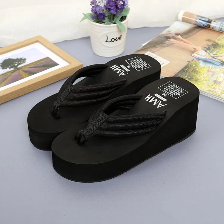 New 2022 Fashion Women Flip Flops Summer Beach Platform Slippers Casual Outside Wedges Sandals Women Shoes Leisure Slippers 6cm Flip Flops Orthopedic Problems
