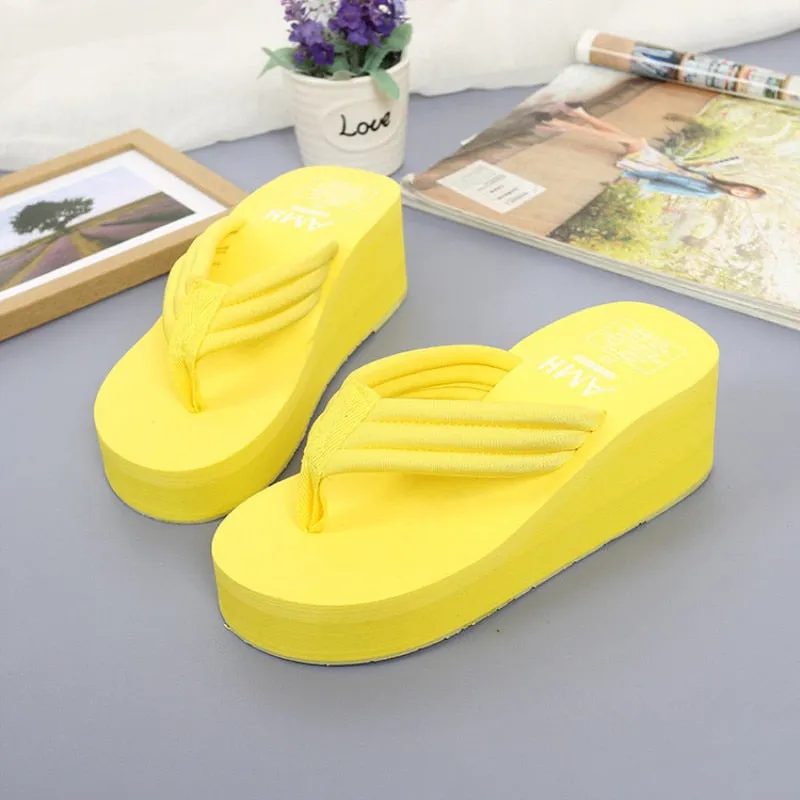 New 2022 Fashion Women Flip Flops Summer Beach Platform Slippers Casual Outside Wedges Sandals Women Shoes Leisure Slippers 6cm Flip Flops Bulk Buy Wedding