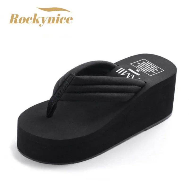 New 2022 Fashion Women Flip Flops Summer Beach Platform Slippers Casual Outside Wedges Sandals Women Shoes Leisure Slippers 6cm Ribbon Flip Flops