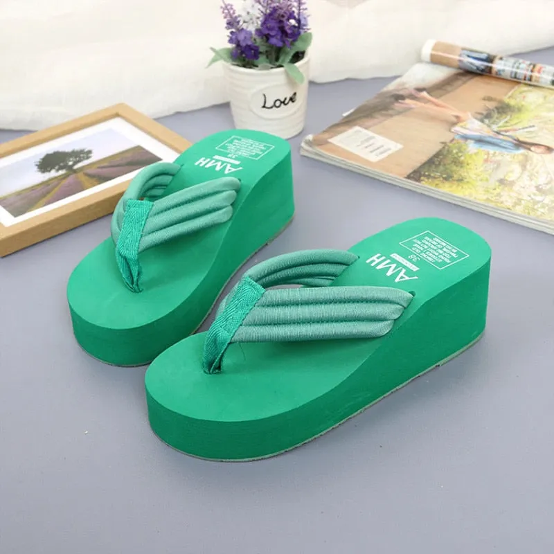 New 2022 Fashion Women Flip Flops Summer Beach Platform Slippers Casual Outside Wedges Sandals Women Shoes Leisure Slippers 6cm 1960s Flip Flops