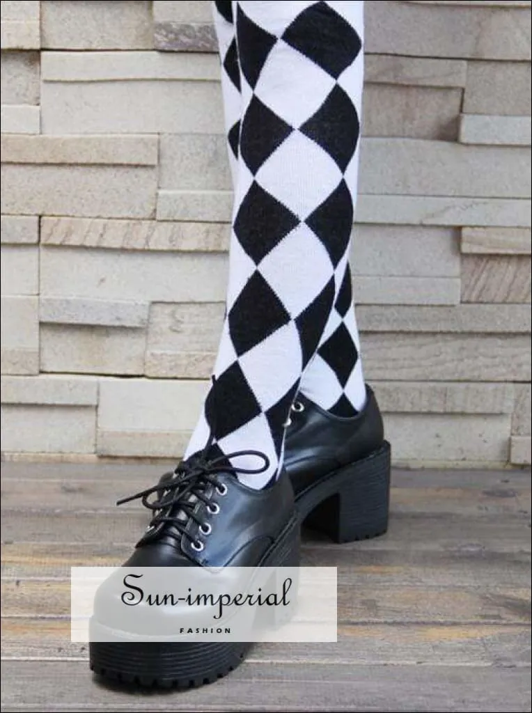 Oxford Leather Dress Shoe Brown Punk Lace up Oxfords Vegan Leather with Short Block Heel and Chunky Treaded Soles Women Shoes