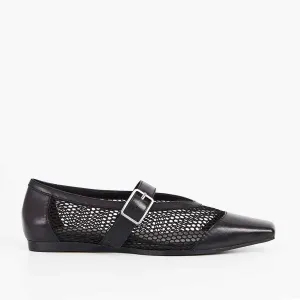 Wioletta Mesh Mary Jane - Black Flat Bride Shoes