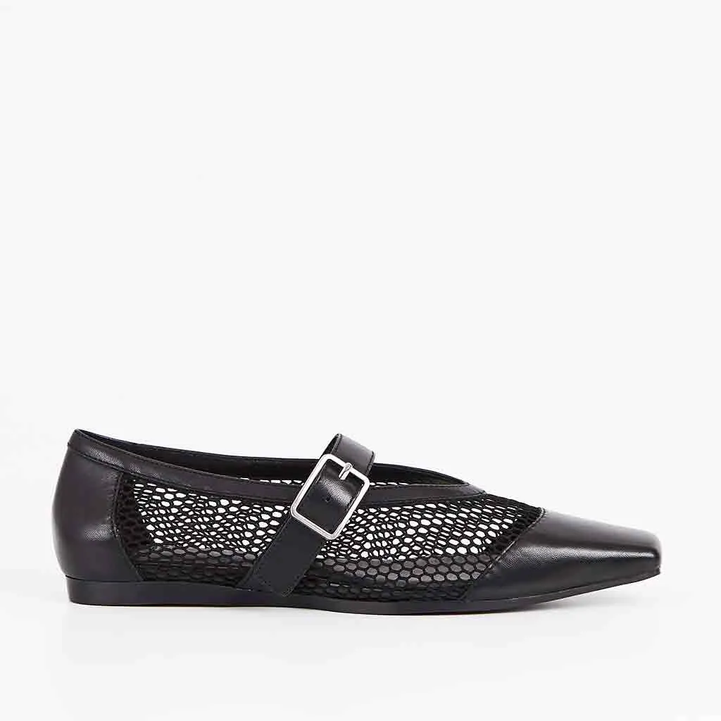 Wioletta Mesh Mary Jane - Black Florentine Flats Shoes