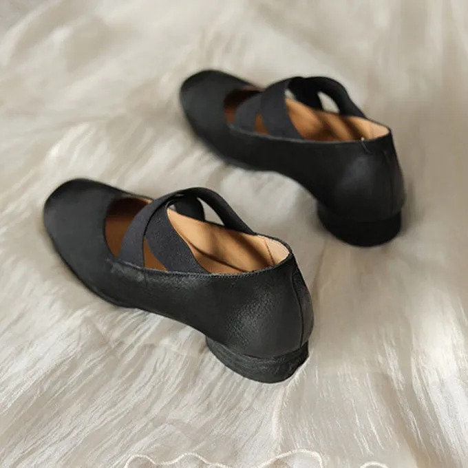 Chicmy Chic Elastic Crosseed Slip On Square Toe Ballet Shoes Women Vintage Cow Leather Mary Jane Flat Loafers Shoes Dancer Shoes Piana Loafers