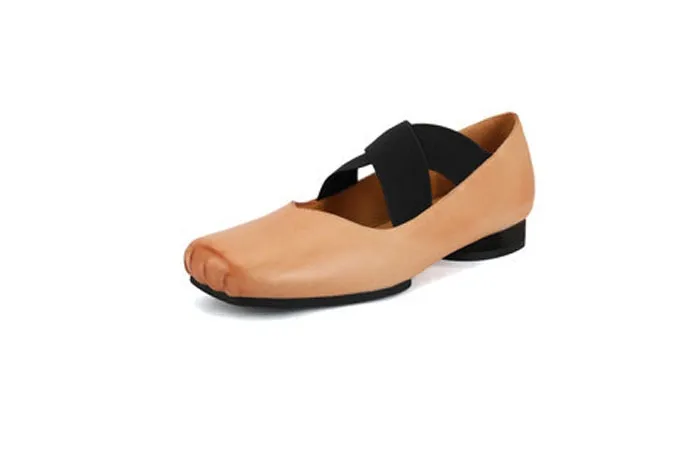 Chicmy Chic Elastic Crosseed Slip On Square Toe Ballet Shoes Women Vintage Cow Leather Mary Jane Flat Loafers Shoes Dancer Shoes Mr Porter Loafers