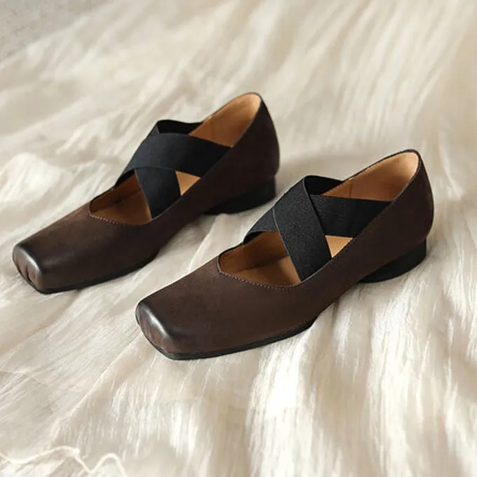 4.zerogrand Penny Loafers Chicmy Chic Elastic Crosseed Slip On Square Toe Ballet Shoes Women Vintage Cow Leather Mary Jane Flat Loafers Shoes Dancer Shoes