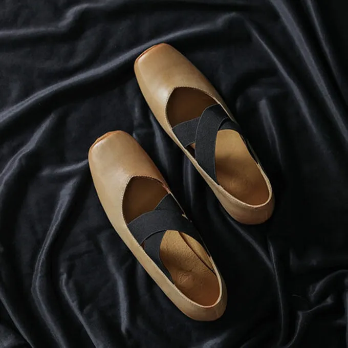 Loafers Station Albany Chicmy Chic Elastic Crosseed Slip On Square Toe Ballet Shoes Women Vintage Cow Leather Mary Jane Flat Loafers Shoes Dancer Shoes