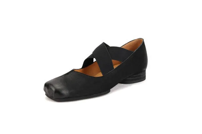 Chicmy Chic Elastic Crosseed Slip On Square Toe Ballet Shoes Women Vintage Cow Leather Mary Jane Flat Loafers Shoes Dancer Shoes Adrian Tassel Loafers