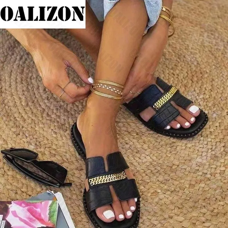 Flip Flops For Sale Classic Designer New 2021 Women Flat Flip Flops Double Chain Sandal Slippers Shoes Women Lady Flats Slippers Sandals Shoes Woman