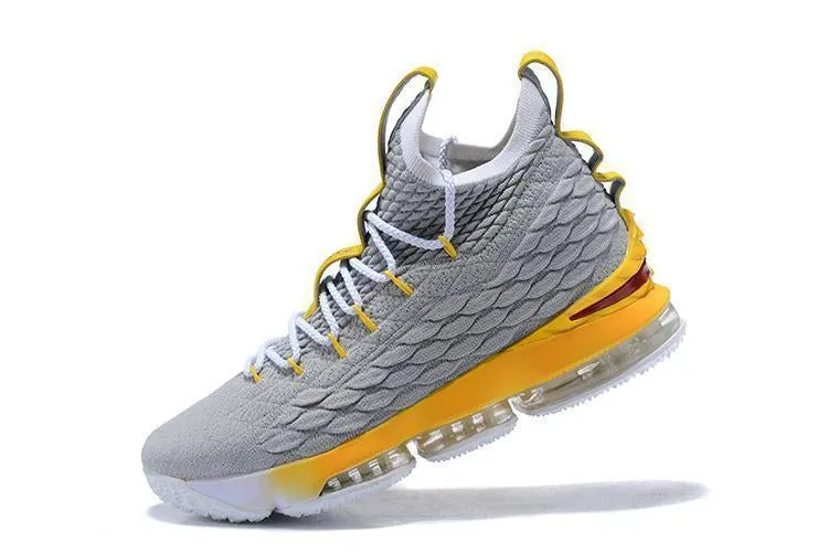 Asics Auto Racing Shoes Nike Lebron XV 15 Grey Gold Yellow Men Shoes !!! CYBER MONDAY SALE !!!