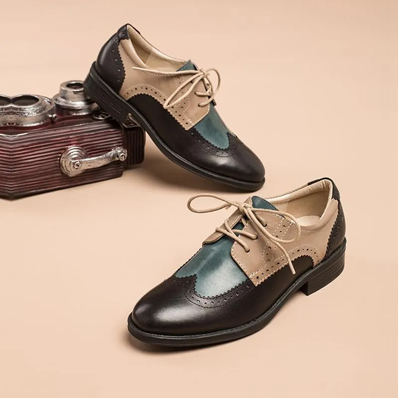 Payless Shoes Saddle Oxfords Womens Wingtip Shoes Handmade Sheepskin Full Brogues Oxfords & Tie Flats Color Blocking