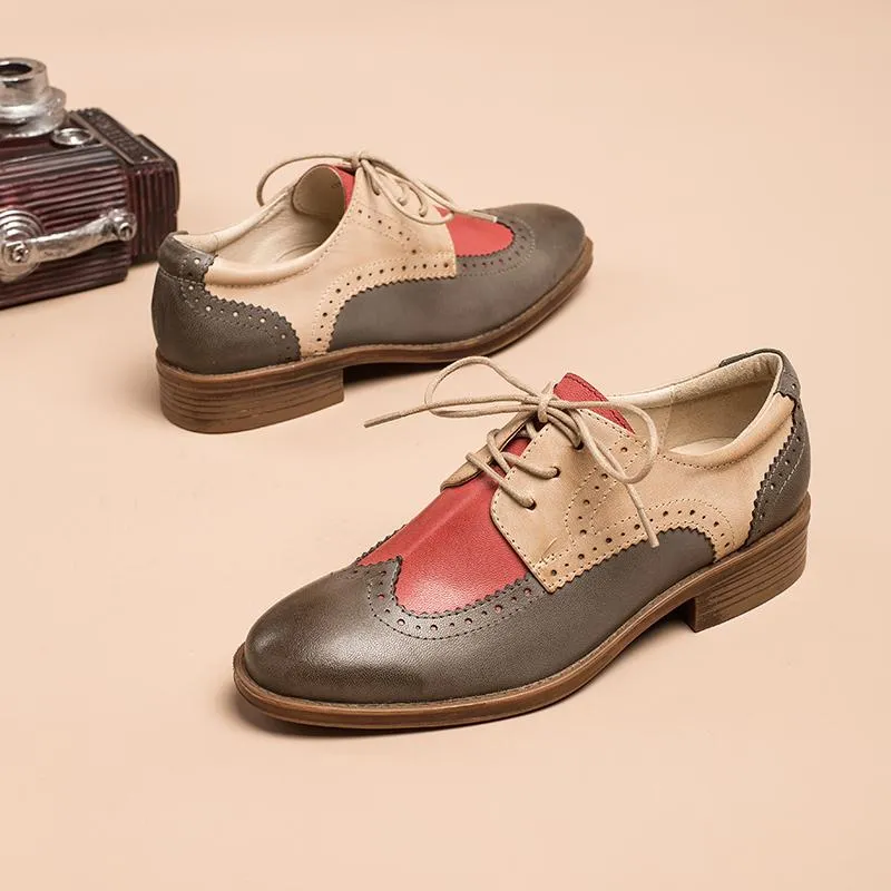 Sonoma Oxfords Womens Wingtip Shoes Handmade Sheepskin Full Brogues Oxfords & Tie Flats Color Blocking