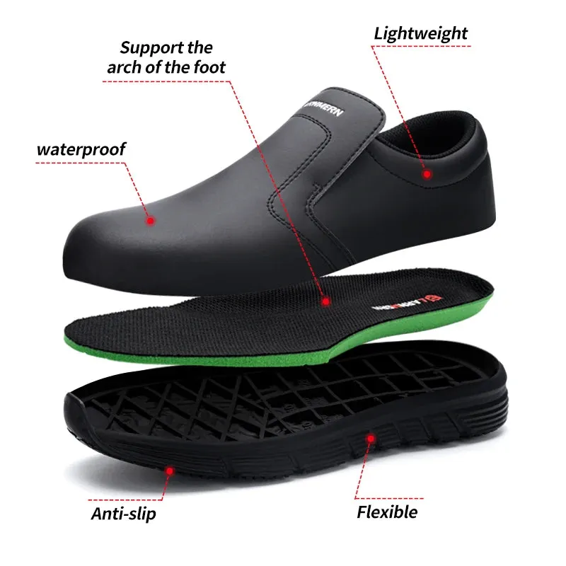Work Boots For Mechanics Larnmern Chef Shoes for Men: Non-Slip, Waterproof Safety Work Shoes for Kitchen and Restaurant
