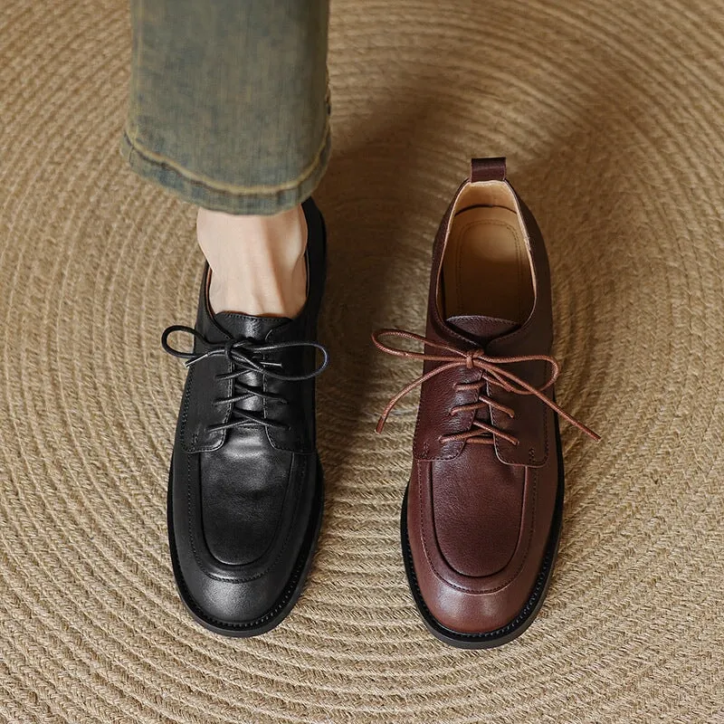 Lace Up Oxfords Women's Oxford Derby Shoes Handmade Round Toe in Coffee/Black US5 to US10.5