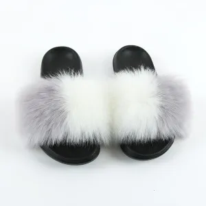 Chicvane Girls Color Block Faux Fur Open Toe Fluffy Flat Sleeper Slides Mutant Ninja Turtle Slippers