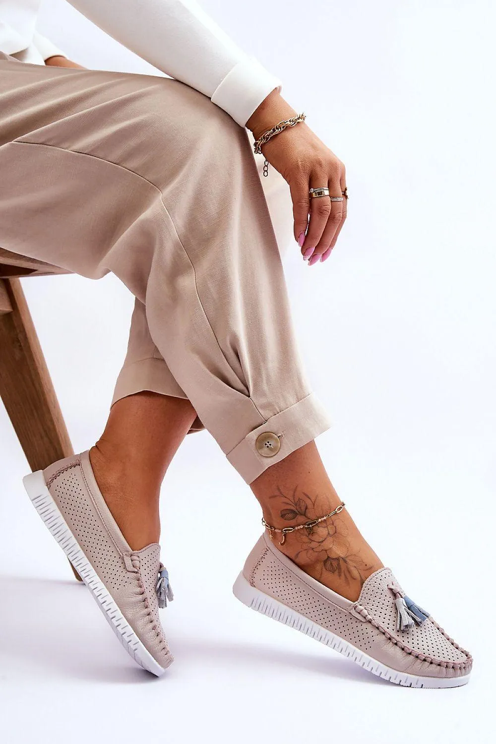 Elegant Leather Moccasins - Model 180118 Fur Mule Loafers