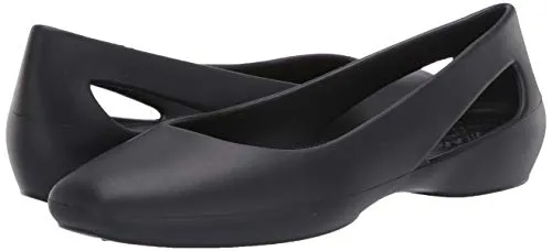 Crocs Women's Sloane Flat Shoe, Black, 8 M US Work Boots.com