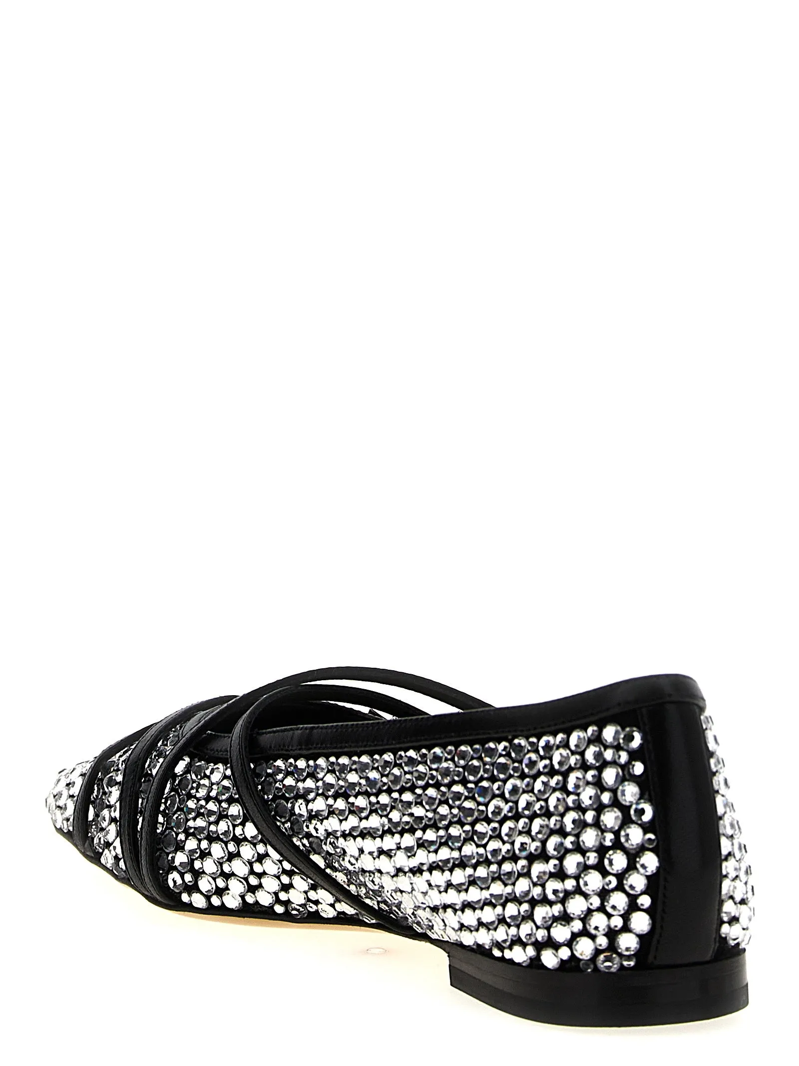 Satin Flats Shoes Crystal Net Flat Shoes Nero