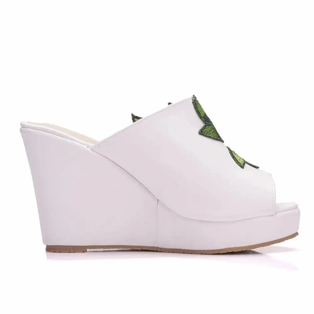 Extra Wide House Slippers Crystal Queen Peep Toe Platform Wedges