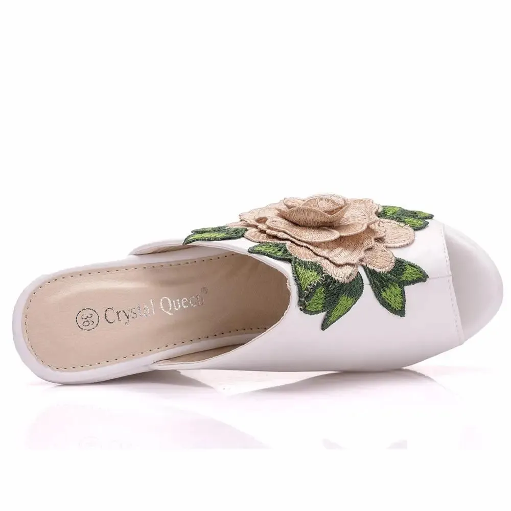 Slippers Tall Crystal Queen Peep Toe Platform Wedges