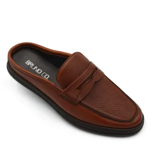 BRUNO CO. Leather Men's Mules Shoes (Brown) Slip Ons With Bows
