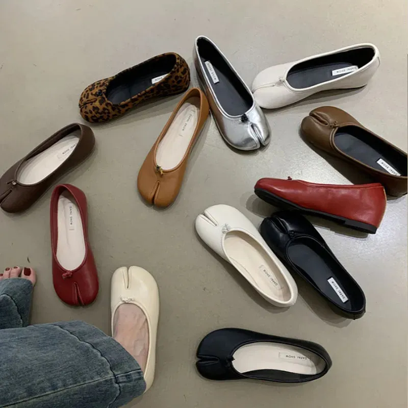 DAIIIBABYYY  -  2024 Autumn New Brand Women Flat Shoes Fashion Split Toe Bottom Loafers Ladies Casual Microfiber Leather Comfy Flats New Shoes Loafers Restaurant Baltimore Md