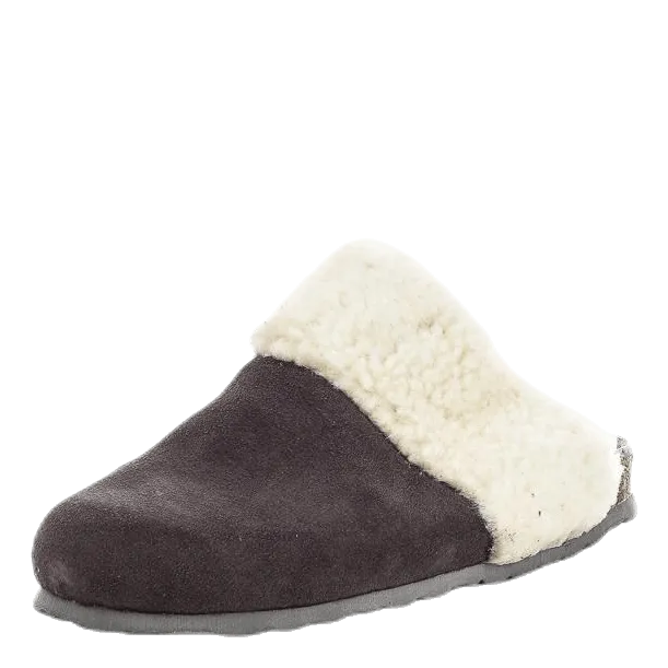 Fluffy Suede Grey Raffia Slippers