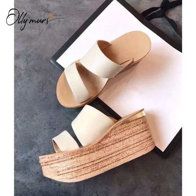 Easy Slippers Crochet Pattern OllyMurs Fashion Summer Genuine Leather Shoes Woman Slippers Peep Toe  Women Wedges Shoes Platform Slippers Mules Shoes Woman