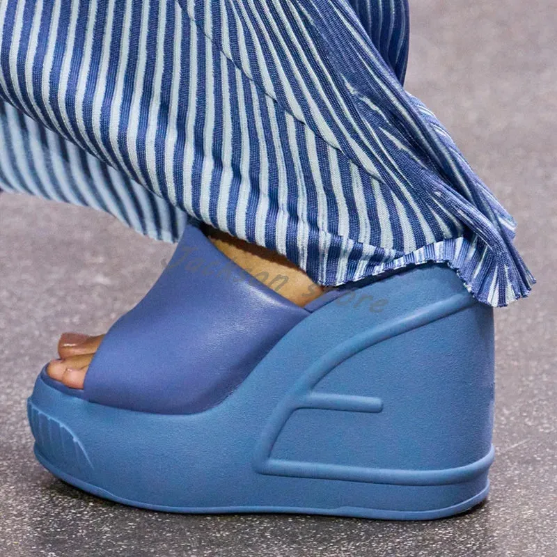 Victoria Slippers Fashion Wedge Women Slippers Thick Sole One Word Platform Leather High Heel Sandals