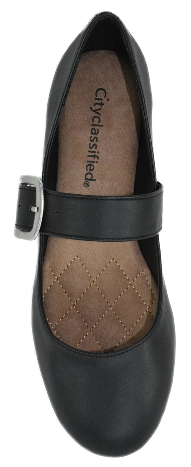 DISH-H Black PU City Classified Faux Fur Flat Shoes