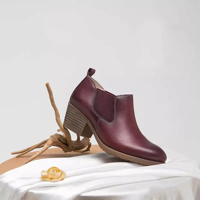 Dirty Laundry Oxfords Women's Leather Booties Round Toe Double Band Ankle Boots Handmade in Red/Coffee