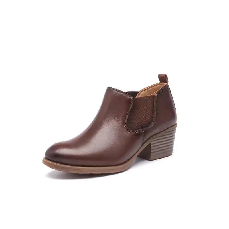 Women's Leather Booties Round Toe Double Band Ankle Boots Handmade in Red/Coffee Oxfords Not Brouges