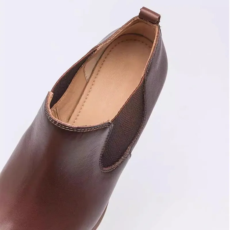 Women's Leather Booties Round Toe Double Band Ankle Boots Handmade in Red/Coffee Wing Oxford