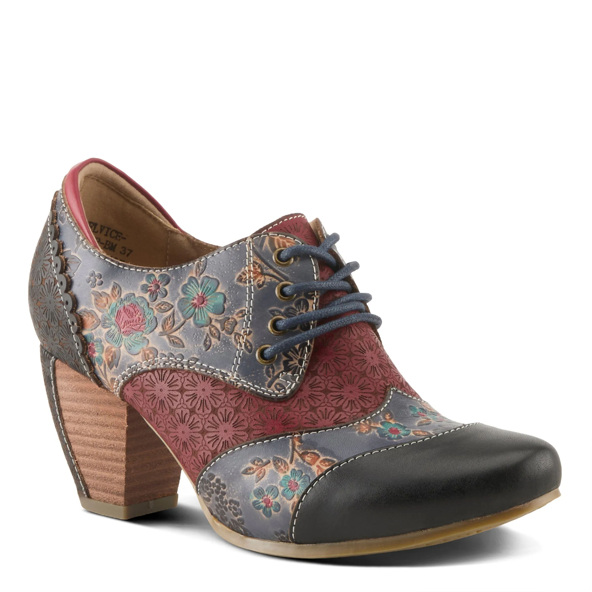 William Leather Oxfords Spring Step Shoes L'Artiste Adelvice Fleur Women's Modern Floral Pattern Chunky Heel Shoes